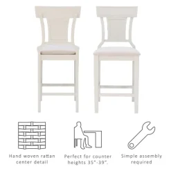 Bar Stools & Counter Height Stools-Kirkland's Home Wood And Rattan Upholstered Counter Stool White