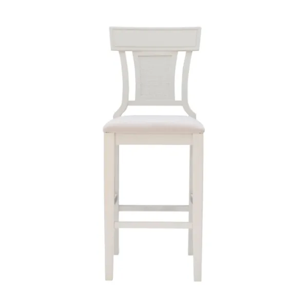 Bar Stools & Counter Height Stools-Kirkland's Home Wood And Rattan Upholstered Bar Stool White