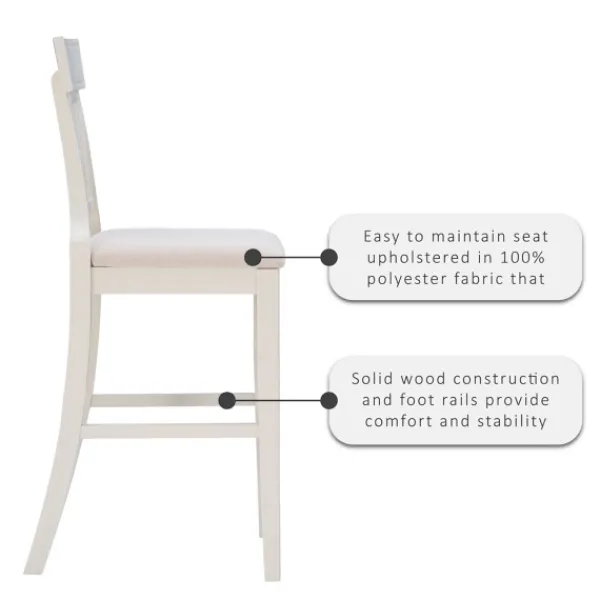 Bar Stools & Counter Height Stools-Kirkland's Home Wood And Rattan Upholstered Bar Stool White