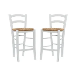 Bar Stools & Counter Height Stools-Kirkland's Home Wood And Seagrass Counter Stools, Set Of 2 White