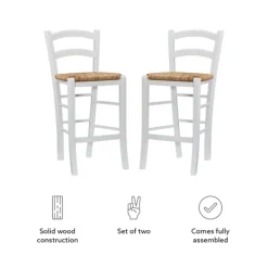 Bar Stools & Counter Height Stools-Kirkland's Home Wood And Seagrass Counter Stools, Set Of 2 White