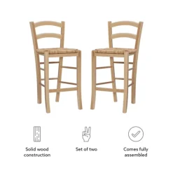 Bar Stools & Counter Height Stools-Kirkland's Home Wood And Seagrass Counter Stools, Set Of 2 Brown