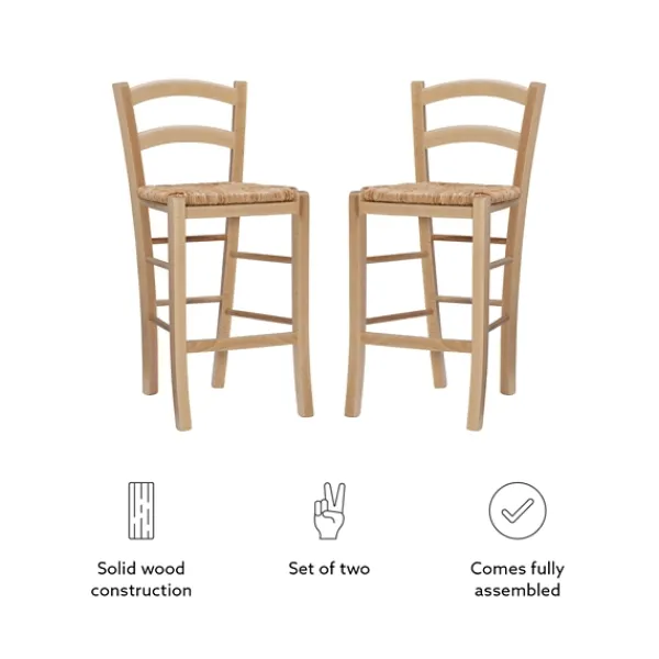 Bar Stools & Counter Height Stools-Kirkland's Home Wood And Seagrass Counter Stools, Set Of 2 Brown