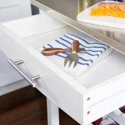 Kitchen Islands & Bar Carts-Kirkland's Home Wood And Stainless Steel Kitchen Cart White