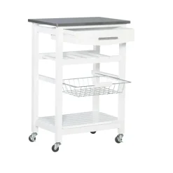 Kitchen Islands & Bar Carts-Kirkland's Home Wood And Stainless Steel Kitchen Cart White