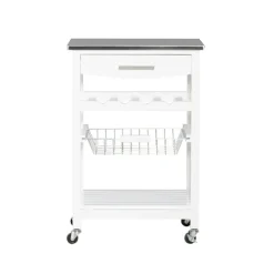 Kitchen Islands & Bar Carts-Kirkland's Home Wood And Stainless Steel Kitchen Cart White