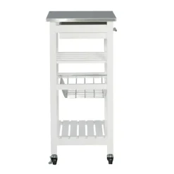 Kitchen Islands & Bar Carts-Kirkland's Home Wood And Stainless Steel Kitchen Cart White