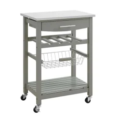 Kitchen Islands & Bar Carts-Kirkland's Home Wood And Stainless Steel Kitchen Cart Gray