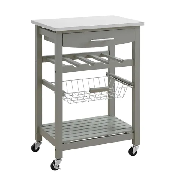 Kitchen Islands & Bar Carts-Kirkland's Home Wood And Stainless Steel Kitchen Cart Gray