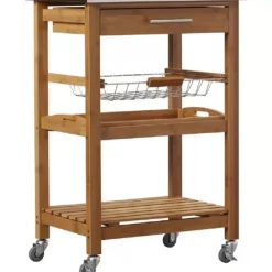 Kitchen Islands & Bar Carts-Kirkland's Home Wood And Stainless Steel 3-Tier Kitchen Cart Brown/Silver