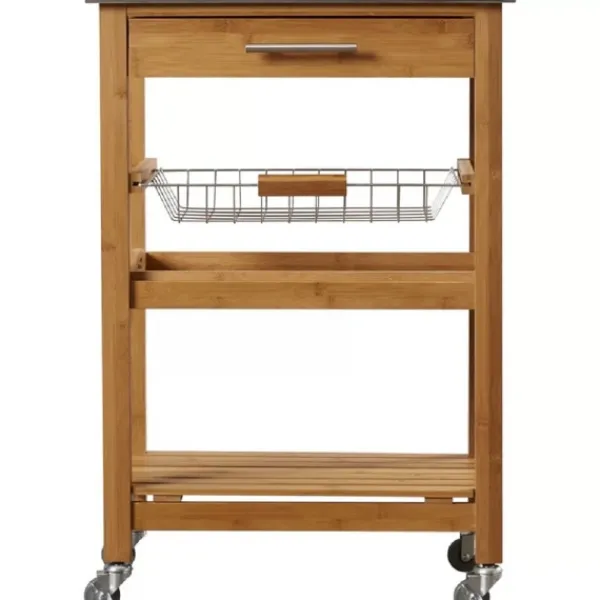 Kitchen Islands & Bar Carts-Kirkland's Home Wood And Stainless Steel 3-Tier Kitchen Cart Brown/Silver