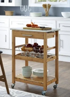Kitchen Islands & Bar Carts-Kirkland's Home Wood And Stainless Steel 3-Tier Kitchen Cart Brown/Silver