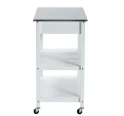 Kitchen Islands & Bar Carts-Kirkland's Home Wood And Stainless Steel Top Kitchen Cart White