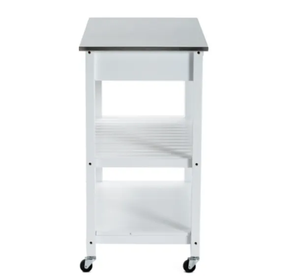Kitchen Islands & Bar Carts-Kirkland's Home Wood And Stainless Steel Top Kitchen Cart White