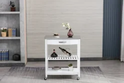 Kitchen Islands & Bar Carts-Kirkland's Home Wood And Stainless Steel Top Kitchen Cart White