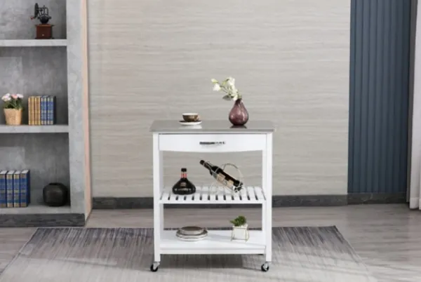 Kitchen Islands & Bar Carts-Kirkland's Home Wood And Stainless Steel Top Kitchen Cart White