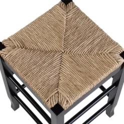 Bar Stools & Counter Height Stools-Kirkland's Home Wood And Woven Rush Counter Stool Black