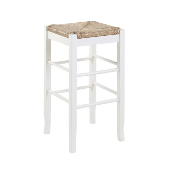Bar Stools & Counter Height Stools-Kirkland's Home Wood And Woven Rush Square Bar Stool White