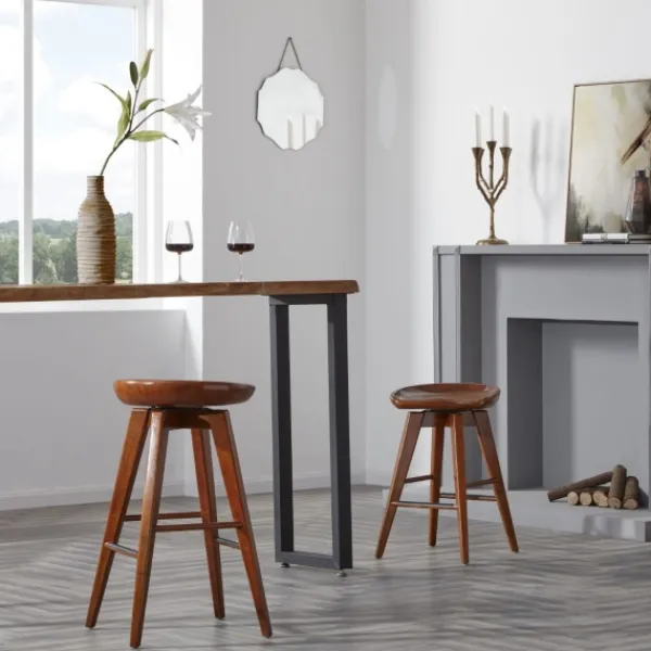 Bar Stools & Counter Height Stools-Kirkland's Home Wood Backless Swivel Counter Stool Brown