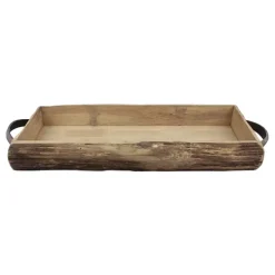 Decorative Bowls & Jars-Kirkland's Home Wood Bark Serving Tray With Metal Handles Brown