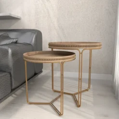 Accent & End Tables-Kirkland's Home Wood Beaded Nesting Side Tables, Set Of 2 Brown