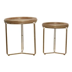 Accent & End Tables-Kirkland's Home Wood Beaded Nesting Side Tables, Set Of 2 Brown