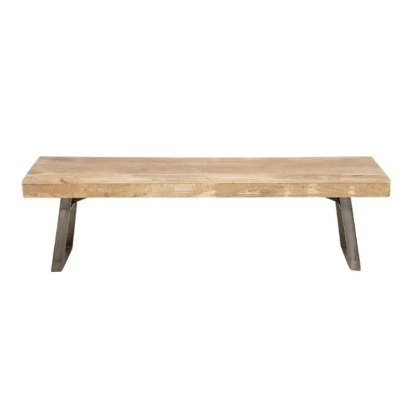Entryway Furniture-Kirkland's Home Wood Bench With Dark Gray Iron Base Brown/Gray