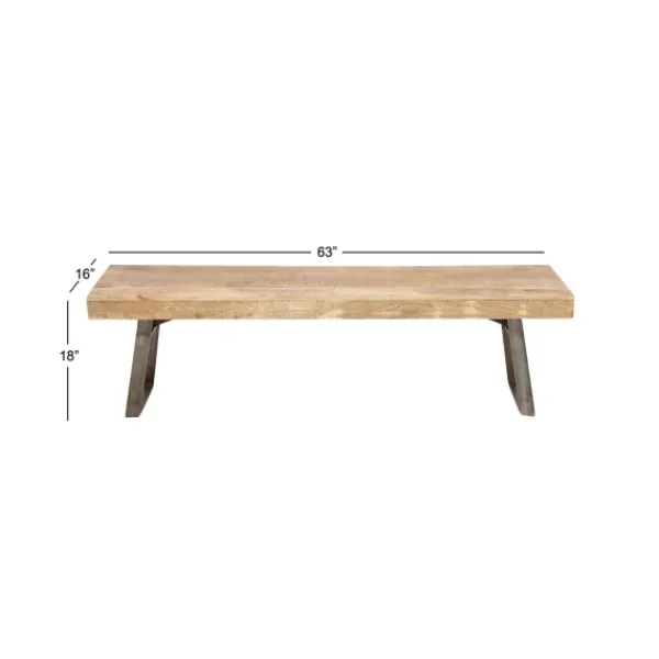 Entryway Furniture-Kirkland's Home Wood Bench With Dark Gray Iron Base Brown/Gray