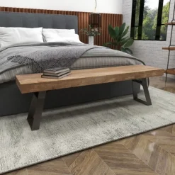 Entryway Furniture-Kirkland's Home Wood Bench With Dark Gray Iron Base Brown/Gray