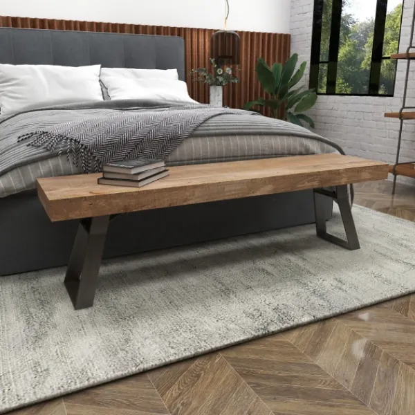 Entryway Furniture-Kirkland's Home Wood Bench With Dark Gray Iron Base Brown/Gray