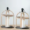 Lanterns-Kirkland's Home Wood Caged Metal Band 2-Pc. Decorative Lantern Set Tan/Black