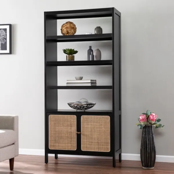 Bookshelves-Kirkland's Home Wood Cane Doors Bookshelf Black