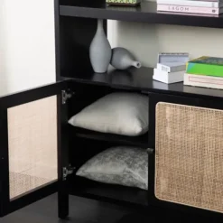 Bookshelves-Kirkland's Home Wood Cane Doors Bookshelf Black