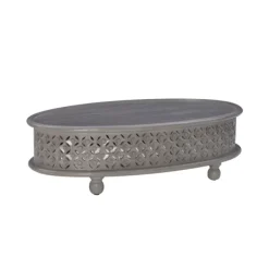 Coffee Tables-Kirkland's Home Wood Carved Medallion Coffee Table Gray