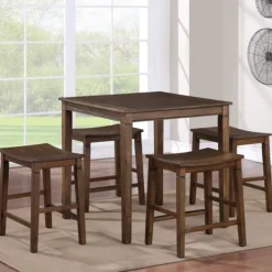 Dining Tables-Kirkland's Home Wood Counter Stool 5-Pc. Dining Set Brown