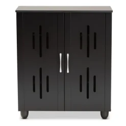 Entryway Furniture-Kirkland's Home Wood Cut-Out Shoe Storage Cabinet Black