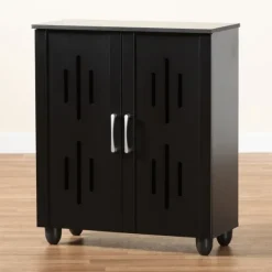 Entryway Furniture-Kirkland's Home Wood Cut-Out Shoe Storage Cabinet Black