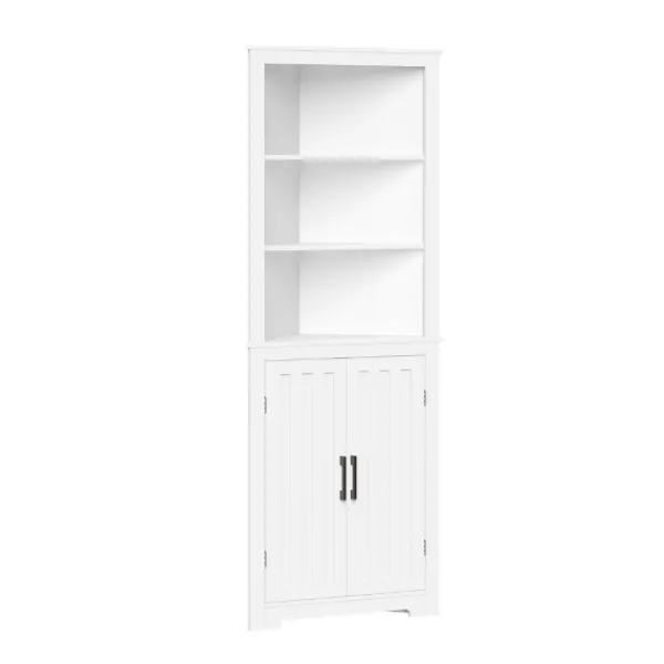 Bathroom Furniture-Kirkland's Home Wood 2-Door Corner Storage Cabinet White