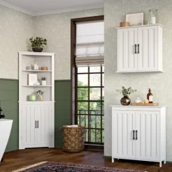 Bathroom Furniture-Kirkland's Home Wood 2-Door Corner Storage Cabinet White