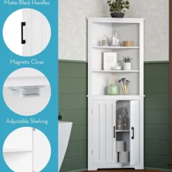 Bathroom Furniture-Kirkland's Home Wood 2-Door Corner Storage Cabinet White