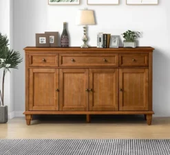 Cabinets & Sideboards-Kirkland's Home Wood 4-Door Sideboard Cabinet Brown