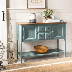 Console Tables-Kirkland's Home Wood 2-Door Storage Console Table Blue