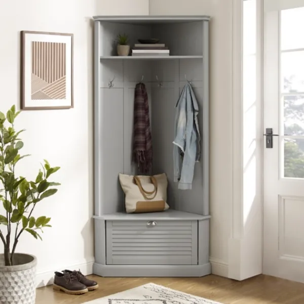 Entryway Furniture-Kirkland's Home Wood Drop Door Corner Hall Tree Gray