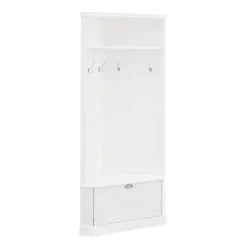 Entryway Furniture-Kirkland's Home Wood Drop Door Corner Hall Tree White
