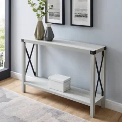 Entryway Furniture-Kirkland's Home Wood Farmhouse Console Table Gray