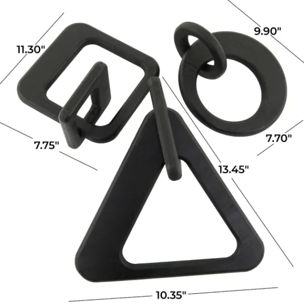 Statues & Figurines-Kirkland's Home Wood Geometric Chain Sculptures, Set Of 3 Black