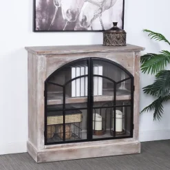 Cabinets & Sideboards-Kirkland's Home Wood Glass Arched Doors Cabinet Gray