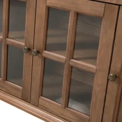 Cabinets & Sideboards-Kirkland's Home Wood Glass Door Sideboard Cabinet Brown