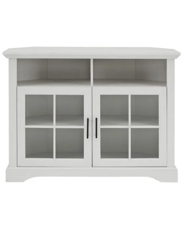 Tv Stands & Media Consoles-Kirkland's Home Wood Glass Pane Door Corner Tv Stand White
