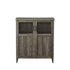 Cabinets & Sideboards-Kirkland's Home Wood Glass Windows Storage Cabinet Gray